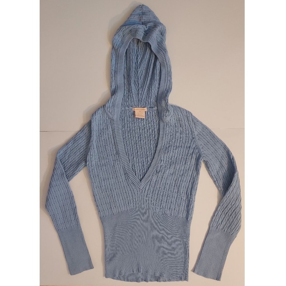 Vintage Light Blue Knit Sweater Deep V-Neck Hoodie